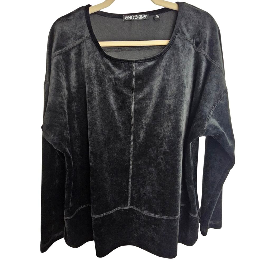 Sno Skins Womens Black Velvet Top Sz M Gorpcore Outdoor Ski Hiking Cold Weather